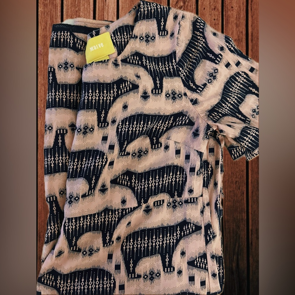 Anthropologie Maeve Light Pink & Navy Short Sleeve Shift Dress with Pockets - Picture 3 of 5